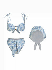 Sweetheart Paisley O-Ring Bracelet Tie Front Cheeky Bikini Set With Headscarf