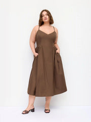 Cotton-blend Sweetheart neck Flared Midi Dress Curve & Plus