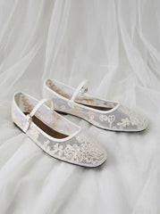 EMBROIDERED MESH MARY JANE FLATS