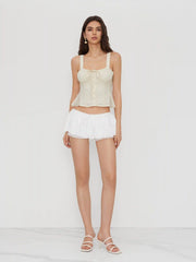 Cotton Square Neck Broderie Anglaise Knotted Ruffle Tank Top