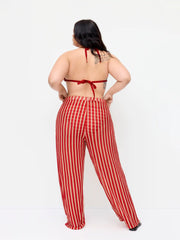 High Stretch Striped Halter Triangle Top & Mid Rise Wide Leg Pants Bikini Set Curve & Plus