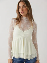 Lace High Neck Lace Long Sleeve Top