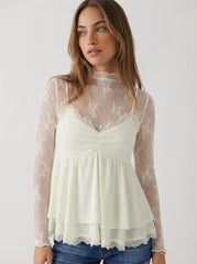 Lace High Neck Lace Long Sleeve Top