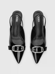 BUCKLE POINTED TOE SLINGBACK HEELS