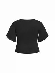 V-neck Ruched Short Bell Sleeve Top Curve & Plus