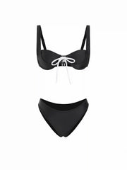 Sweetheart Tie Front Lace Up Underwire & Cheeky Bikini Set
