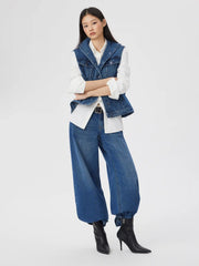Denim Stand Collar Oversized Vest