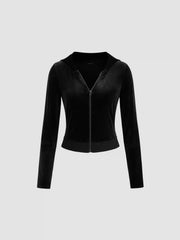 Velvet Solid Zipper Hoodie