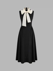 Two Tone Bow Tie Ruffle Midi Dress