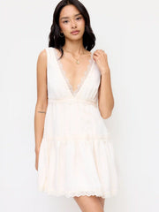 V-neck Lace Panel High Rise Flared Mini Dress