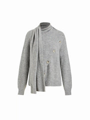 Wool-blend Stand Collar Long Sleeve Oversized Top With Scarf