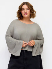 Jersey Round Neck Batwing Sleeve Oversized Tee Curve & Plus