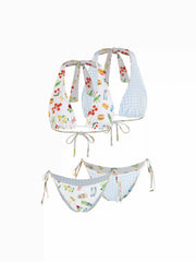 Reversible Fruit & Gingham Halter Tie Side Bikini Set