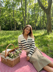 Striped Collar Knit Polo Top