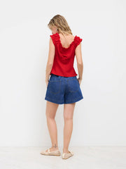 Denim Mid Rise Bowknot Shorts