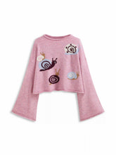Knit Wool-blend Round Neckline Snail Bell Sleeve Oversized Top