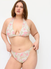 Halter Neckline Floral Tie Side Bikini Set With Skirt Curve & Plus