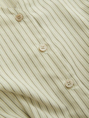 Cotton-blend Striped Collar Long Sleeve Lace Up Cinched Waist Shirt