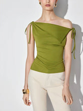 Asymmetrical Neck Draped Knotted Tank Top