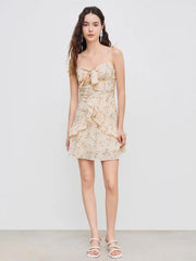 Ruffles Trim Tie Corset Dress