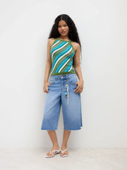 Knit Stripe Contrasting Binding Cami Crop Top