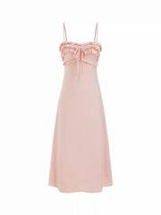 Satin Ruffled Tie-front A-line Maxi Dress