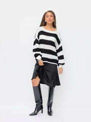 Knit Boat Neck Striped Long Sleeve Sweater