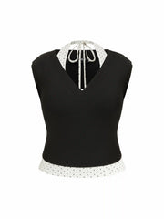 V-neck Top & Polka Dot Halter Neckline Cami Top Curve & Plus