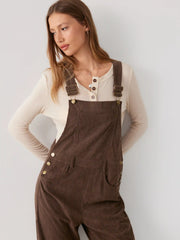 Corduroy Square Neck Metal Detail Barrel-leg Jumpsuit