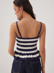 Knit Striped Square Neckline Peplum Hem Cami Top