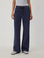 Cotton-blend Low Rise Drawstring Straight Leg Trousers