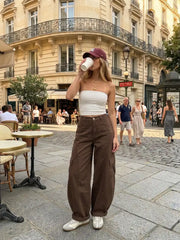 Cotton-blend Mid Rise Pocket Barrel-leg Trousers