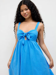 Cotton-blend Sweetheart Bowknot Cut Out Shirred Maxi Dress
