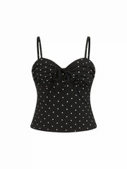 Cotton-blend Polka Dot Ruched Knotted Cami Top Curve & Plus