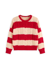 Cable Knit Striped Round Neckline Oversized Sweater Curve & Plus