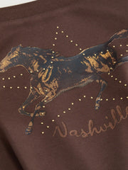 Cotton-blend Horse Graphic Asymmetrical Neck Oversized Sweatshirt