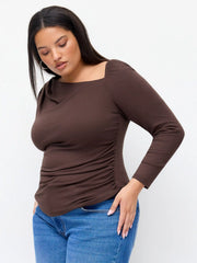 Asymmetrical Neck Ruched Top Curve & Plus