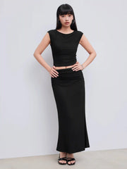Solid Tank Top & Ruched Maxi Skirt