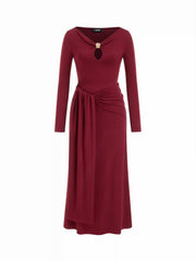 V-neck Ruched Cut Out Metal Detail Maxi Dress