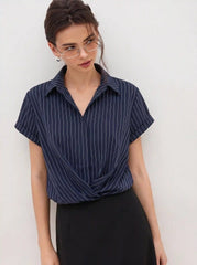 Collar Twist Oversized Shirt Bodysuit
