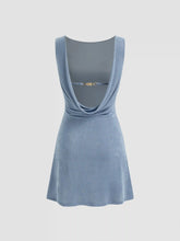 Boat Neck Backless Chain Detail Ruched Mini Dress