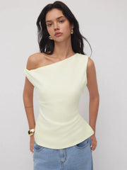 Asymmetrical Neck Twist Ruched Tank Top