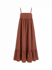 Oversized Ruched Beaded Strap Detail Milkmaid Maxi Dress