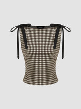 Jacquard Boat Neck Gingham Bowknot Tank Top