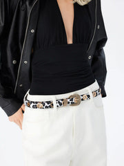 LEOPARD PRINT EYELET EMBELLISHED BUCKLE BELT