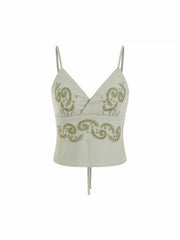 Chiffon Floral Embroidery V-Neck Cami Top