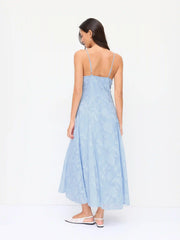Jacquard V-neck Knotted Cami Flared Maxi Dress