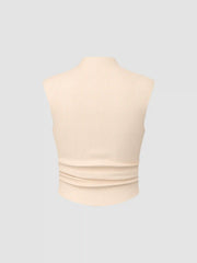 Solid High Neck Sleeveless Ruched Tank Top