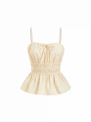 Cotton-blend Shirred Waist Bowknot Cami Top