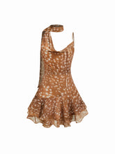 Animal Print Chiffon Cowl Neck Layered Layered Mini Dress With Scarf